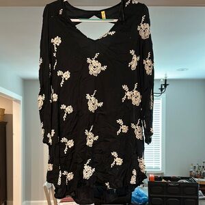 Free People Black and Cream Long Sleeve Sundress